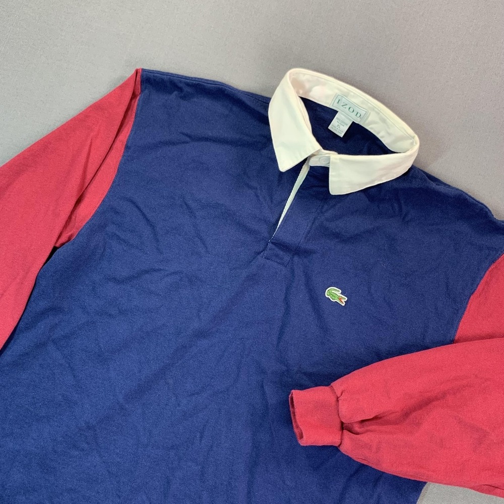 Vintage IZOD Rugby Shirt Mens‎ XL Blue Red Colorblock Croc Logo USA Long SLV USA